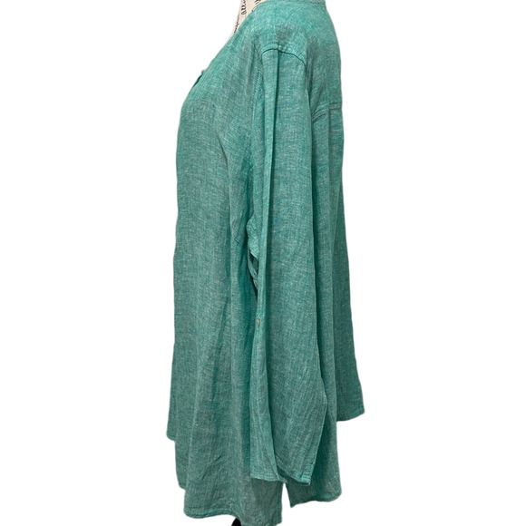 Tahari Teal Linen Plus Size 2X Tunic Blouse - Picture 4 of 8